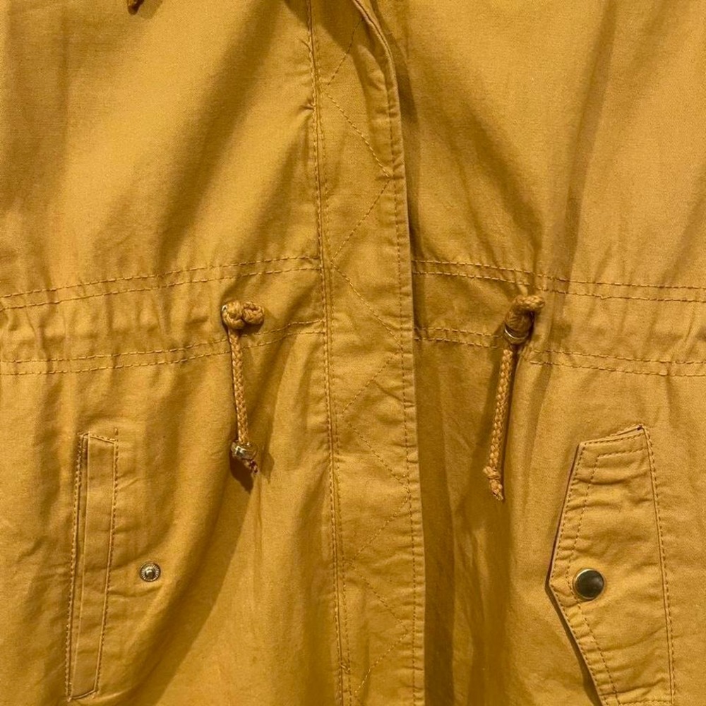 Forever 21 Women's S Utility Jacket Mustard Yellow Hooded Anorak Parka Cotton‎ - Picture 3 of 7
